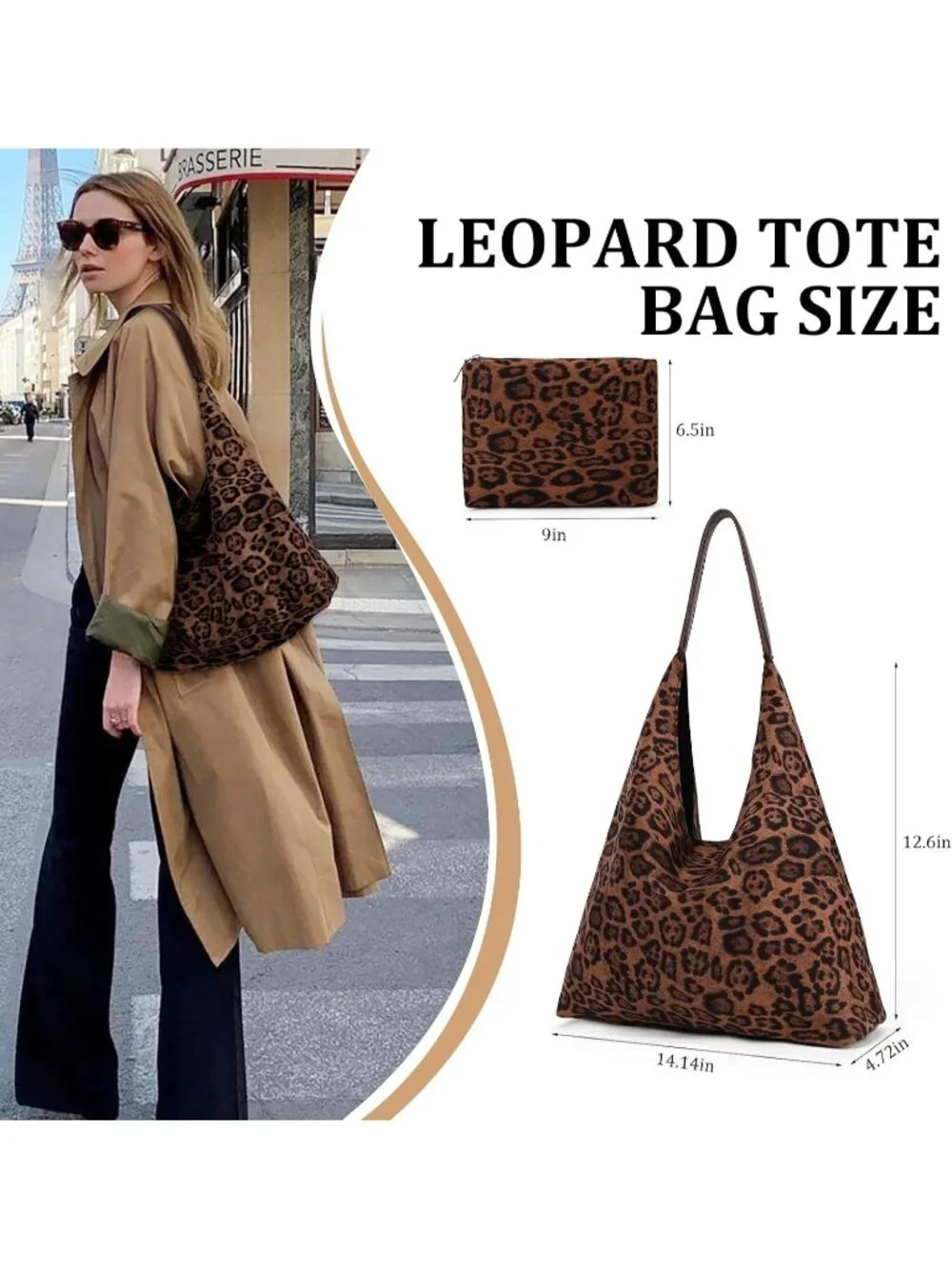 Faux Suede Leopard Print Hobo Shoulder Bag Large Capacity Work Tote